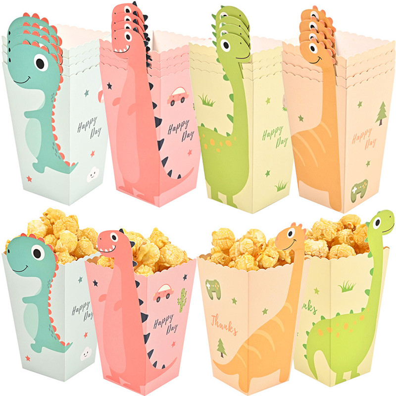 Food Snacks For Kids - 4 ชิ้นการ์ตูนไดโนเสาร์กล่องไดโนเสาร์ Pop Corn Theme Happy