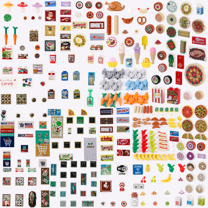 Food Grocery Snacks - MOC City Street ตัวเลขอาหารพิมพ์กระเบื้อง Building Blocks