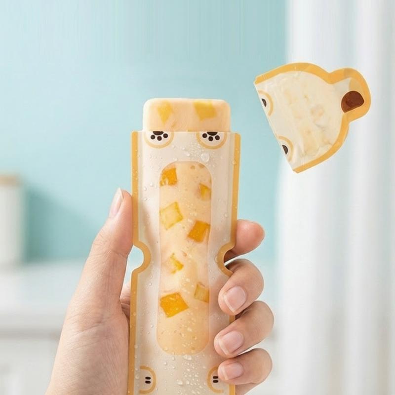 Homemade Food Snacks - ถุงทำไอศกรีมแท่งลายการ์ตูนน่ารัก 20 ชิ้น ป้องกันการรั่วซึม เกรดอาหาร สำหรับทำไอศกรีมแท่งโฮมเมด
