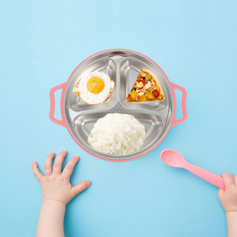 Food Snacks For Kids - จานแบ่งช่องสำหรับเด็กทำจากสแตนเลส ถาดเสิร์ฟอาหารแบบแบ่งส่วนสำหรับใช้ในบ้าน จานควบคุมปริมาณอาหารสำหรับเด็กเล็ก จานใส่ของว่างและอาหารเย็น