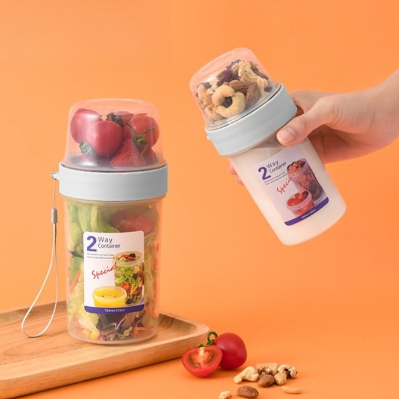 Baby Food Snacks Yogurt - กล่องเก็บอาหารสดอเนกประสงค์แบบพกพา 2 ชั้น กล่องใส่โยเกิร์ต กล่องใส่สลัด กล่องใส่ผลไม้